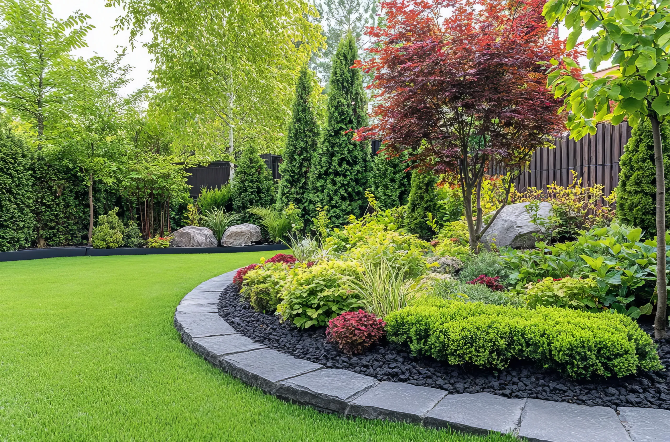 Transform your outdoor space with professional landscape design, lush green lawns, vibrant plant beds, and expertly maintained greenery that enhances curb appeal and creates a beautiful environment year-round.